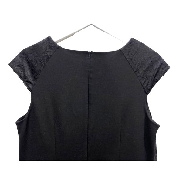 Chicos Size 1/US 8 Black Stretch Sheath Lace Cap Sleeve Knee Length Dress - Picture 6 of 12